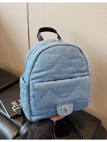 Mini Sac à Dos en Denim Matelassé pour Femme Fermoir Tournant en Métal Bandoulière Chaîne Cuir Petit Sac à Bandoulière Casual Quotidien