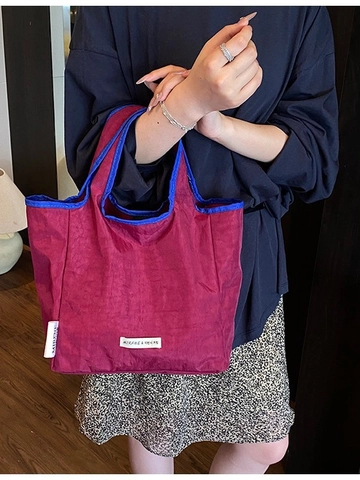 Grand Sac Cabas en Toile pour Femme Haute Capacité Design Bloc de Couleur Sac à Main Minimaliste Style Coréen Mode Travail
