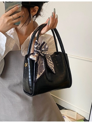Sac Seau pour Femme en Cuir PU à Motif Crocodile Sac à Main de Navette Élégant Avec Foulard en Soie Sac à Bandoulière pour Femme