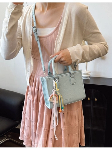 Petit Sac Bandoulière Carré en Cuir PU pour Femmes Style Coréen Avec Pendentif Arc-en-Ciel Sac à Main Mode Polyvalent