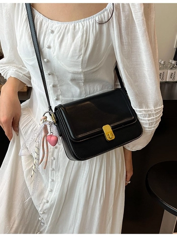 Petit Sac Carré en Cuir PU pour Femmes Sac Bandoulière Avec Fermoir Doré et Surpiqûres Mode Décontracté