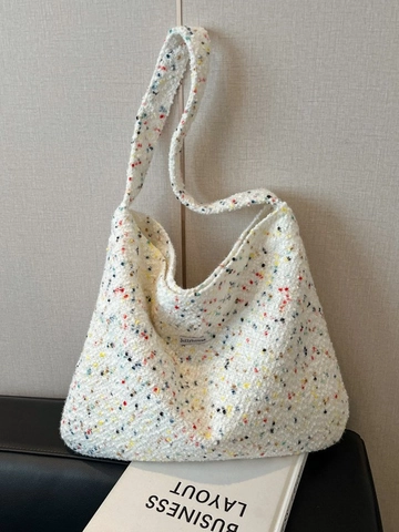 Large Capacity Plush Knitted Tote Bag For Women Fashion Casual Shoulder Bag multicolor Polka Dot Pattern Niche Commute Crossbody Bag