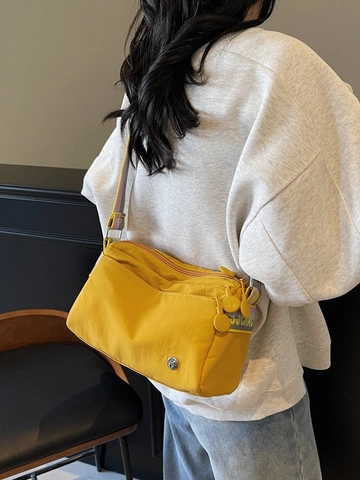 Borsa a Tracolla da Donna Leggera in Nylon Multistrato con Tracolla Larga in Jacquard Lettere Casual Minimalista Borsa da Viaggio