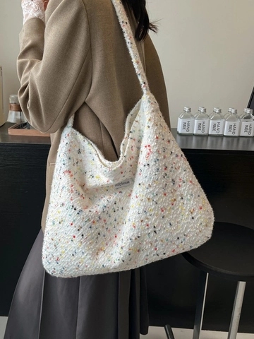 Large Capacity Plush Knitted Tote Bag For Women Fashion Casual Shoulder Bag multicolor Polka Dot Pattern Niche Commute Crossbody Bag