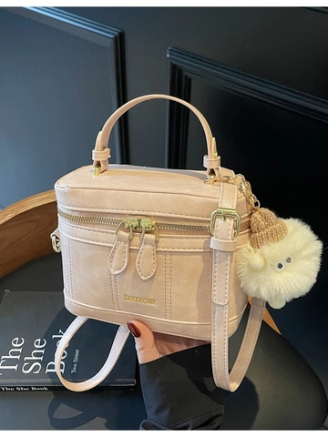 Modische Damen PU Leder Boxtasche Umhängetasche Koreanischer Stil Mini Handtasche Mit Plüsch Schaf Anhänger