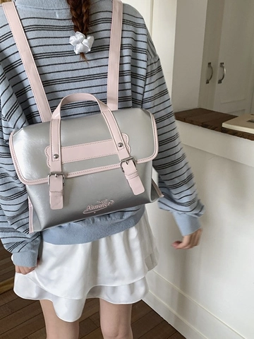 Sac à Bandoulière Vintage en Cuir PU pour Femmes Couleur Contrastée Grande Capacité Style Académique Sac à Main Messenger Sac à Dos Polyvalent