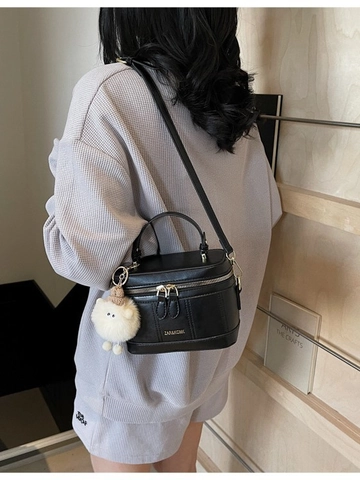 Modische Damen PU Leder Boxtasche Umhängetasche Koreanischer Stil Mini Handtasche Mit Plüsch Schaf Anhänger