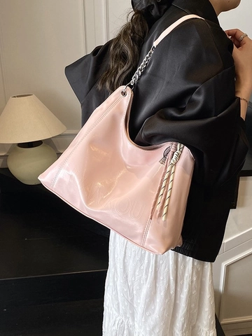 Bolso de Hombro de Gran Capacidad de Cuero PU para Mujer Brillante Cadena Bolso Tote Hobo Bolso de Mano para Uso Diario Oficina