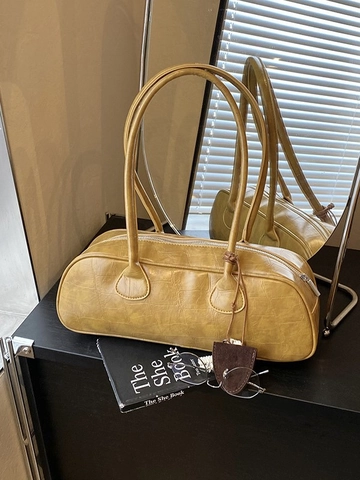 Sac Sous le Bras pour Femmes en Cuir PU Gaufrage Crocodile Sac à Épaule Long Vintage Avec Ornement de Nœud Amovible