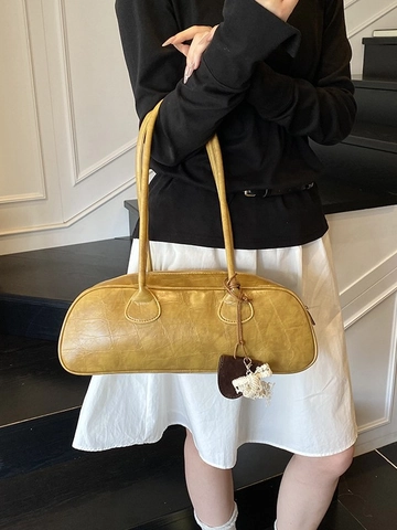 Sac Sous le Bras pour Femmes en Cuir PU Gaufrage Crocodile Sac à Épaule Long Vintage Avec Ornement de Nœud Amovible