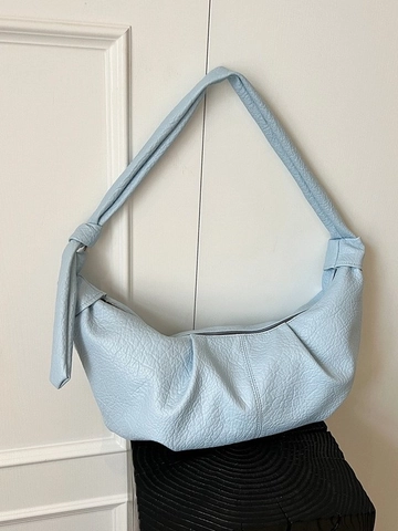 Women Fashion Pleated PU Leather Shoulder Bag Knotted Strap Large Capacity Hobo Bag Commuter Solid Color Crossbody Bag
