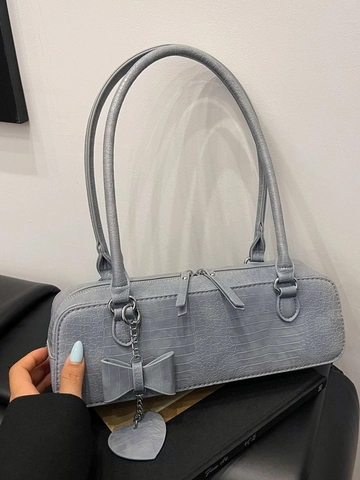 Sac Sous le Bras Vintage Français Motif Crocodile pour Femmes Sac à Épaule en Cuir PU avec Nœud et Pendentif Cœur Grande Capacité
