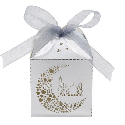 Laser Cut Candy Boxes Moon Castle Heart Hollow Out Paper Gift Box With Ribbon For Ramadan Eid Wedding Party Favor Supplies