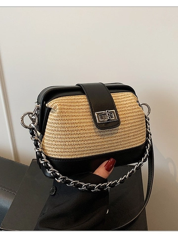 Sac Bandoulière Femme Rétro Français Coquille Tissé Épissure Cuir PU Sac À Épaule Carré Avec Chaîne En Métal Petit Sac À Main D'été