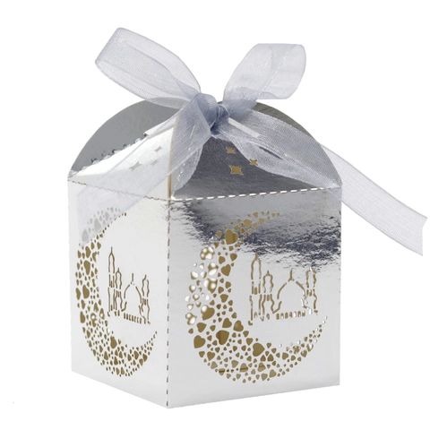 Laser Cut Candy Boxes Moon Castle Heart Hollow Out Paper Gift Box With Ribbon For Ramadan Eid Wedding Party Favor Supplies