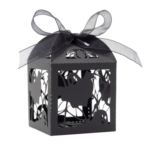 Caja de Dulces Corte Láser Halloween Fantasma Telaraña Negro Caja de Regalo de Cartón para Fiesta Espeluznante Embalaje