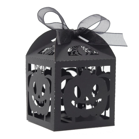 Halloween Hohl Schwarz Süßigkeiten Schachtel Laser Geschnitten Kürbis Spinne Papier Geschenkbox Mit Band Für Halloween Party Verpackung