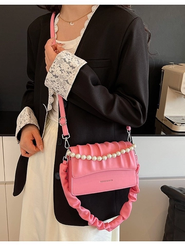 Borsa a Spalla Cloud in Pelle PU Plissettata da Donna Con Catena di Perle Artificiali e Tracolla Arricciata Elegante Borsa a Ascella