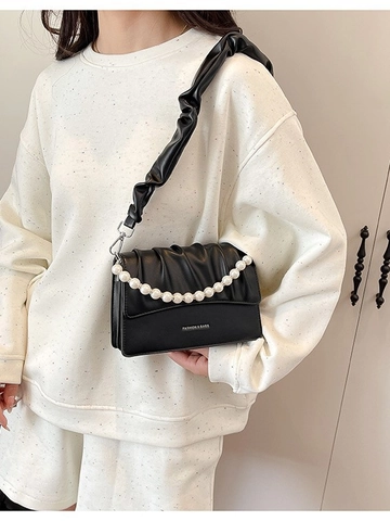 Borsa a Spalla Cloud in Pelle PU Plissettata da Donna Con Catena di Perle Artificiali e Tracolla Arricciata Elegante Borsa a Ascella