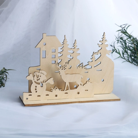 Wooden Christmas Ornament DIY 3D Laser Cut Snowman Reindeer Scene Tabletop Decoration For Xmas Home Decor Festive Crafts