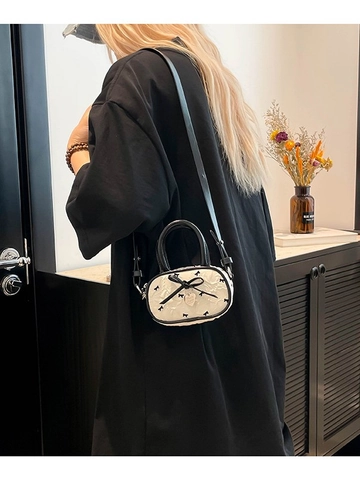 Petit Sac Bandoulière Balletcore en PU Plissé Avec Nœud et Pendentif Coeur Sac à Main Rose Blanc Forme Oreiller Femme