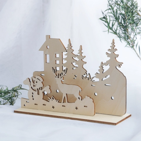Wooden Christmas Ornament DIY 3D Laser Cut Snowman Reindeer Scene Tabletop Decoration For Xmas Home Decor Festive Crafts
