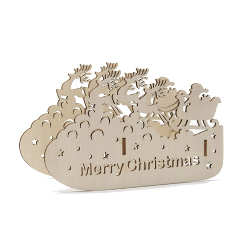 Découpe Laser Bois Noël Renne Père Noël Traîneau Ornement DIY Décoration de Table Festive Avec Signe Merry Christmas Cadeau