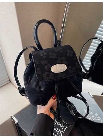 Dames Mode Mini Rugzak Preppy Stijl 3D Jacquard Kleine Rugzak Voor Studenten Dagelijks Casual MARN KEEN PU Tas