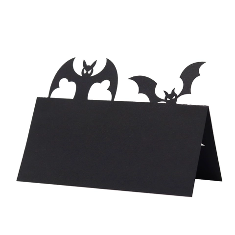 Halloween Bat Hollow Laser Cut Table Place Cards Black Paper Seating Name Cards For Festive Party Dinner Decoration