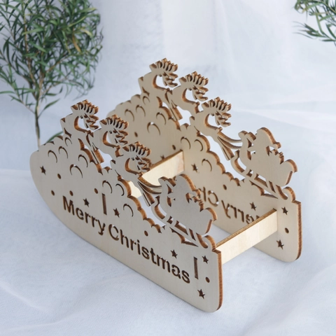 Découpe Laser Bois Noël Renne Père Noël Traîneau Ornement DIY Décoration de Table Festive Avec Signe Merry Christmas Cadeau