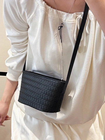 Borsa a Tracolla da Donna in Pelle PU Intrecciata Piccola Borsa a Spalla Quadrata Con Tracolla Regolabile e Cerniera