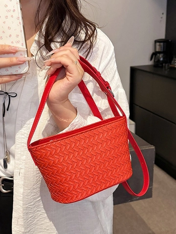 Borsa a Tracolla da Donna in Pelle PU Intrecciata Piccola Borsa a Spalla Quadrata Con Tracolla Regolabile e Cerniera