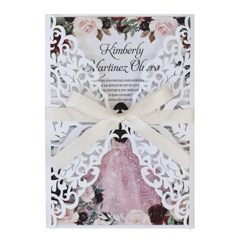 Elegant Laser Cut European Invitation Cards With Satin Bow Hollow Butterfly Floral Card For Wedding Birthday Banquet Decor