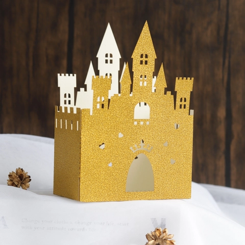 Laser Geschnitten Gold Glitzer Schloss Süßigkeitenbox Herz Krone Hohl Geschenkbox Für Hochzeit Geburtstag Party Geschenkverpackung