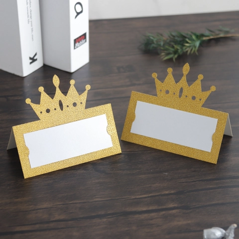Glitter Gold Crown Place Cards For Wedding Party Table Decoration Foldable Laser Cut Name Cards For Banquet Events