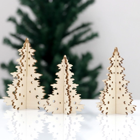 3D Laser Cut Wooden Christmas Tree Tabletop Decoration DIY Assembly Nordic Style Natural Wood Xmas Ornament For Home