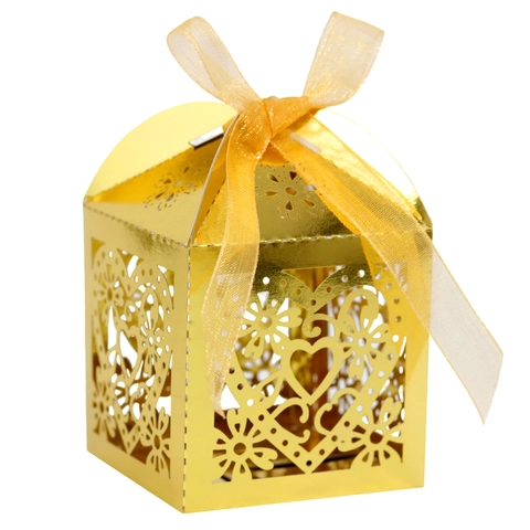 Cajas de Caramelos Corte Láser Corazón Papel Perlado Cajas de Regalo Con Cinta para Boda Cumpleaños Fiesta San Valentín