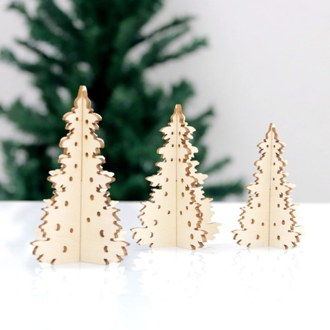 3D Laser Cut Wooden Christmas Tree Tabletop Decoration DIY Assembly Nordic Style Natural Wood Xmas Ornament For Home