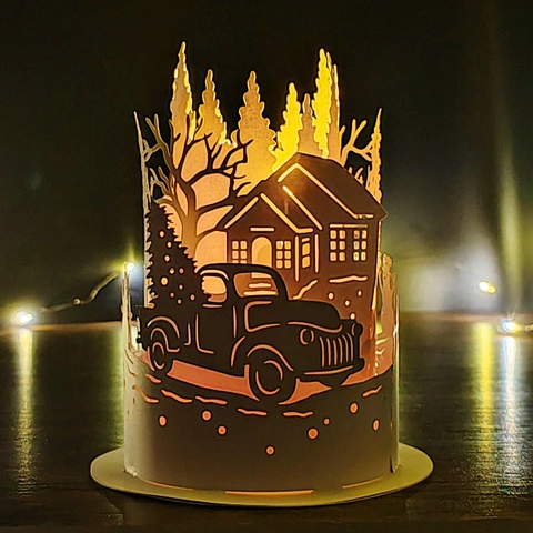 Kerstmis Opengewerkte Papieren Lampenkap Wit Retro Vrachtwagen Bos Hut Patroon Laser Gesneden Kerstboom Tafel Decoratie Lantaarn