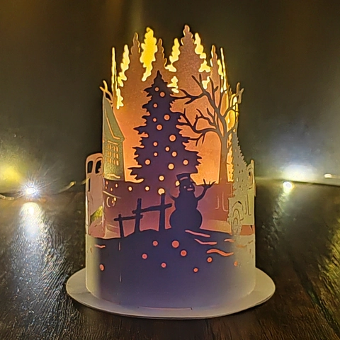 Kerstmis Opengewerkte Papieren Lampenkap Wit Retro Vrachtwagen Bos Hut Patroon Laser Gesneden Kerstboom Tafel Decoratie Lantaarn