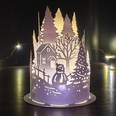 DIY Christmas Paper Lampshade White Snowman House Laser Cut Hollow Lamp Cover For Holiday Dining Table Desktop Decor