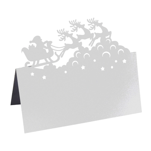 Noël Découpe Laser Marque-places Père Noël Renne 3D Cartes de Table pour Fête Vacances Banquet Carton Nacré