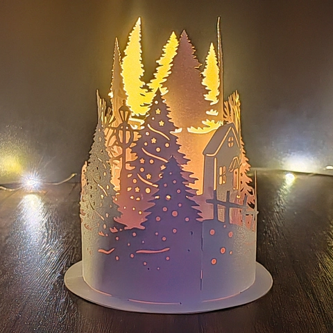 DIY Christmas Paper Lampshade White Snowman House Laser Cut Hollow Lamp Cover For Holiday Dining Table Desktop Decor