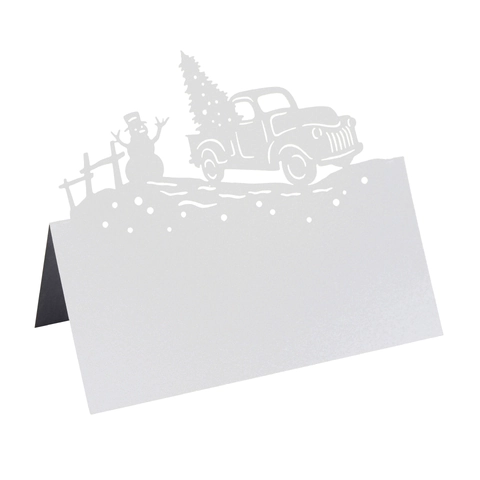 Laser Cut Christmas Snowman Truck Place Cards Hollow Cardboard Table Seat Cards For Holiday Party Decoration Dinner Decor