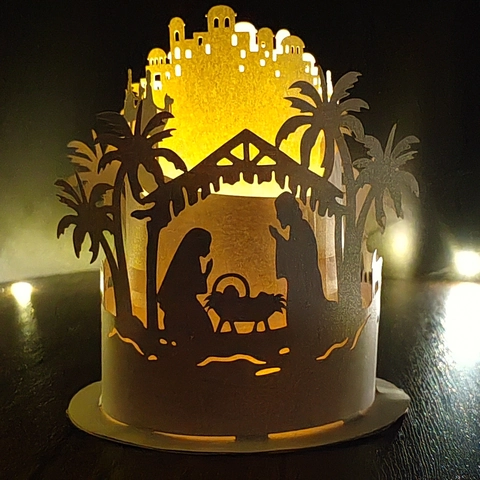 Nativity Scene Laser Cut Paper Lampshade Christmas Decoration Bethlehem Silhouette Cylinder Lamp Cover For Xmas Table Decor