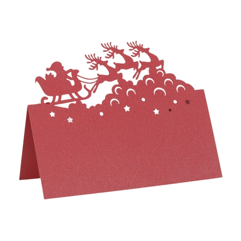 Noël Découpe Laser Marque-places Père Noël Renne 3D Cartes de Table pour Fête Vacances Banquet Carton Nacré