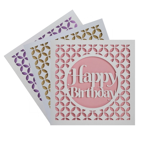 Set di Biglietti di Auguri di Buon Compleanno Tagliati al Laser Carta Perlata Biglietti di Invito Floreali Geometrici Vuoti per Festa di Compleanno