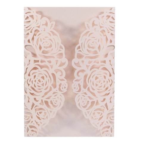 Elegant Laser Cut Rose Floral Wedding Invitation Covers Pearlescent Paper Greeting Card Shell For Valentine Day Banquet