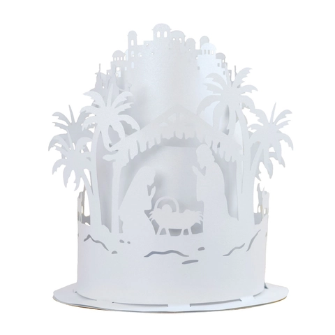 Nativity Scene Laser Cut Paper Lampshade Christmas Decoration Bethlehem Silhouette Cylinder Lamp Cover For Xmas Table Decor