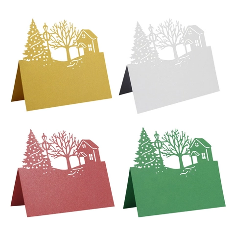 Lasergeschnitten Weihnachtsbaum Haus Platzkarten Perlmuttpapier Winterstadt Tisch Namenskarten Für Party Hochzeit Bankett Deko